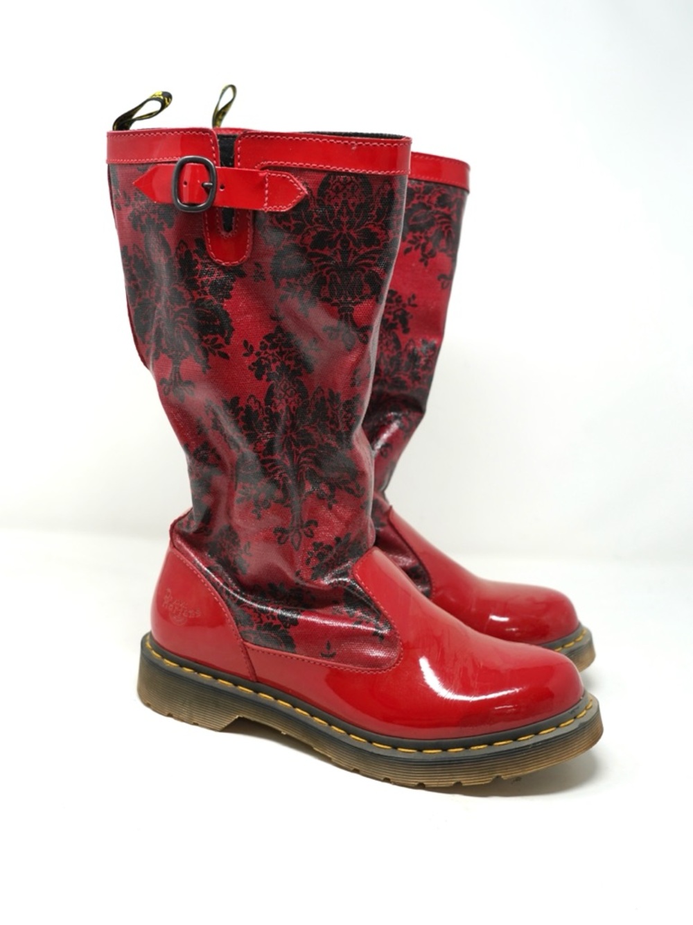 Dr Martens Women's Size US 8 L Nellie Rain Boots Red Leather Floral Festival